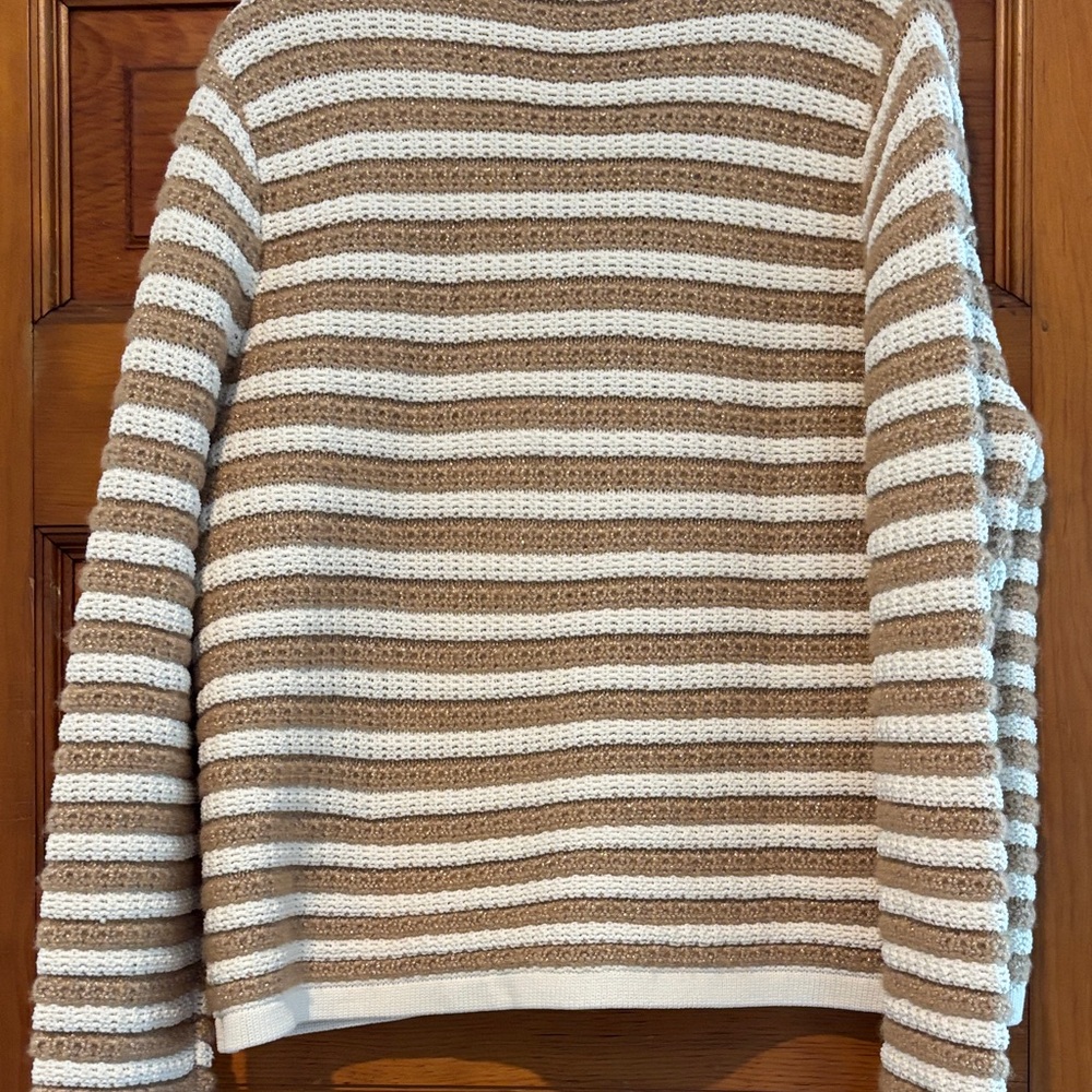 Talbots Cream and Tan Striped V-Neck Cardigan - Picture 4 of 4